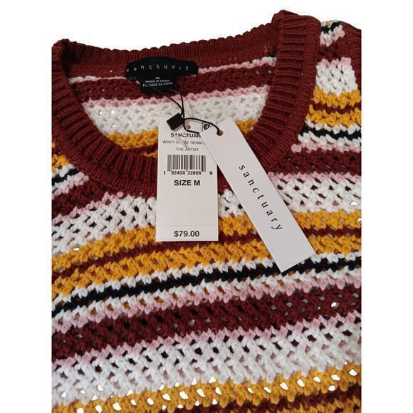 NEW SANCTUARY‎ Crochet Sweater Vest Top Pullover Size Medium Cotton Stripes - Picture 6 of 11